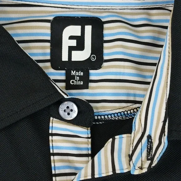 Footjoy Large Mens Polo Shirt Golf Stretch Knit Sand Point CC 24x30 Black - Picture 3 of 12